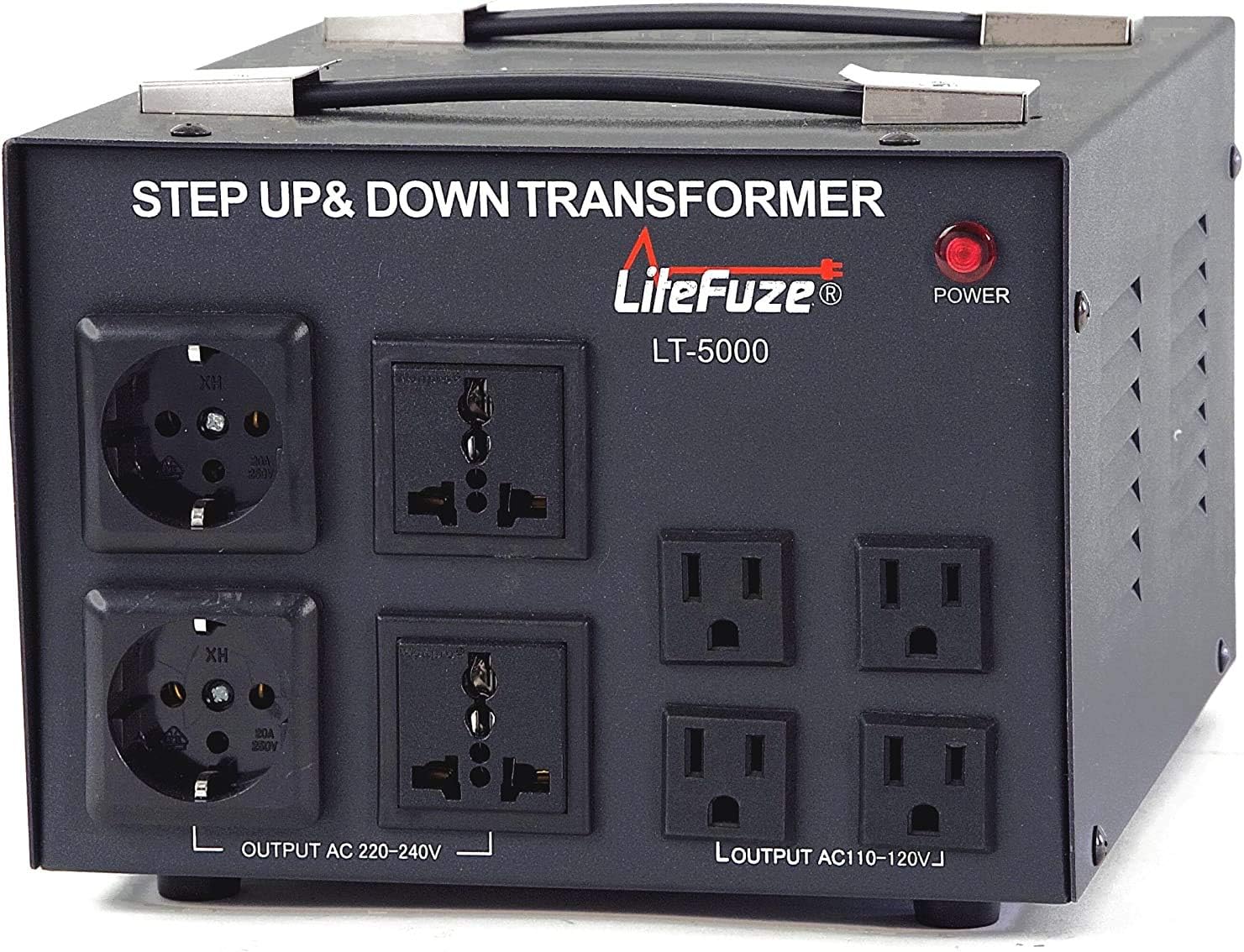 LiteFuze LT Series 5000 Watt Voltage Converter Transformer Step Up/Down - 110v to 220v / 220v to 110v Power Converter - Fully Grounded Cord - Universal Socket, CE Certified