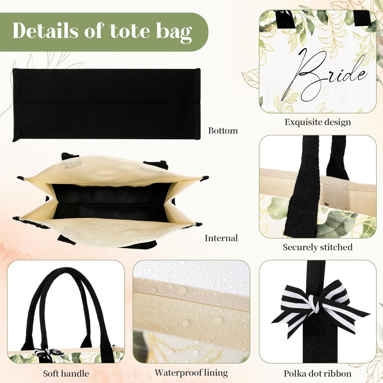 Abbylike 8 Pcs Bride Bridesmaid Canvas Tote Bag Bulk for Wedding Eucalyptus Sage Green Bridesmaid Party Gift Bags Wedding Canvas Tote for Bridal Shower Bachelorette Proposal Party Favor Present - Image 2