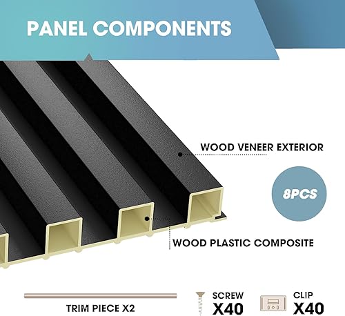 Miniatura 4 de OUZUGIE WPC Paneles de Pared de Lata Acústica, Paquete de 8 Paneles de Pared 3D de 114 x 6 Pulgadas para Decoración de Paredes Interiores, Sala de