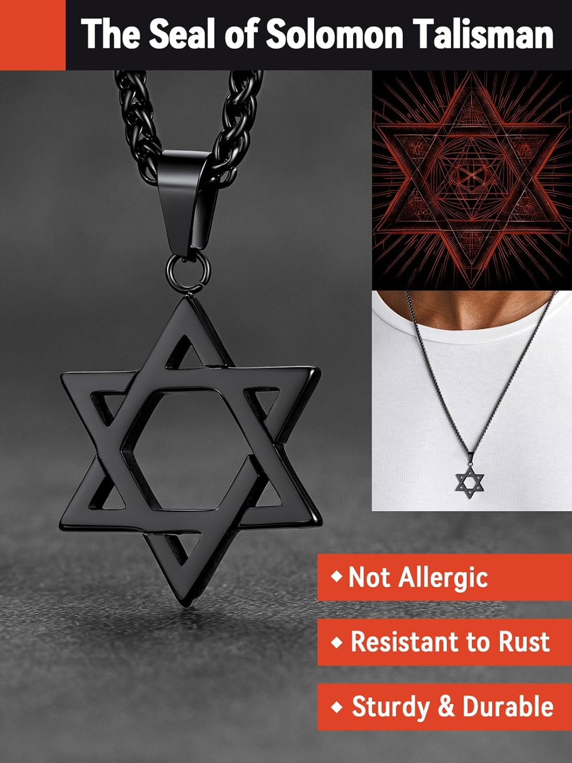 FaithHeart David of Star Necklace for Men Women, Jewish Star Pendant Necklace Stainless Steel Hebrew Amulet Jewelry, Gift Box - Image 3