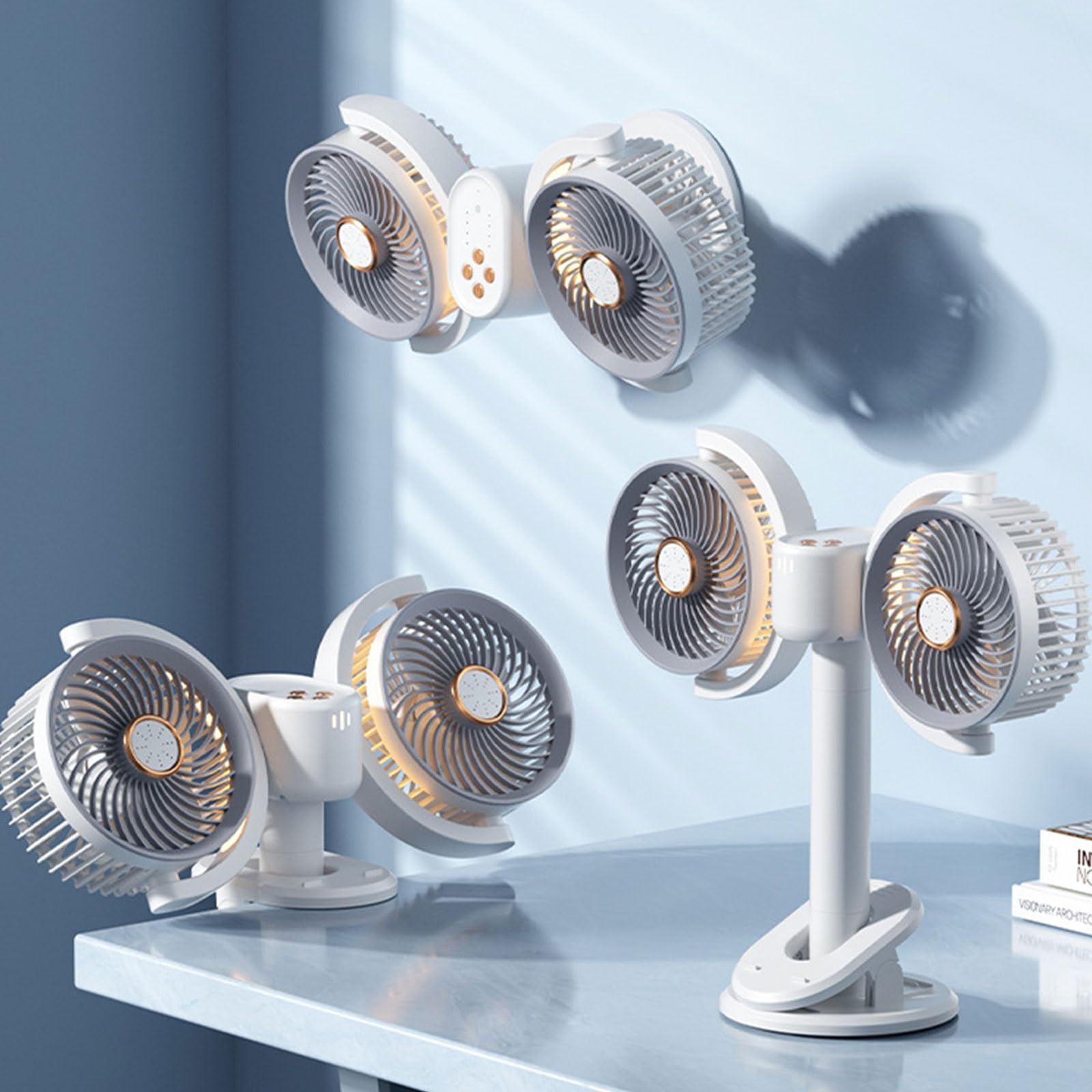 Ventilatore salvaspazio montato a parete per dormitorio Ventilatore circolazione portatile alimentato tramite USB per scrivania da ufficio Soluzione raffreddamento per camera da letto Scrivania