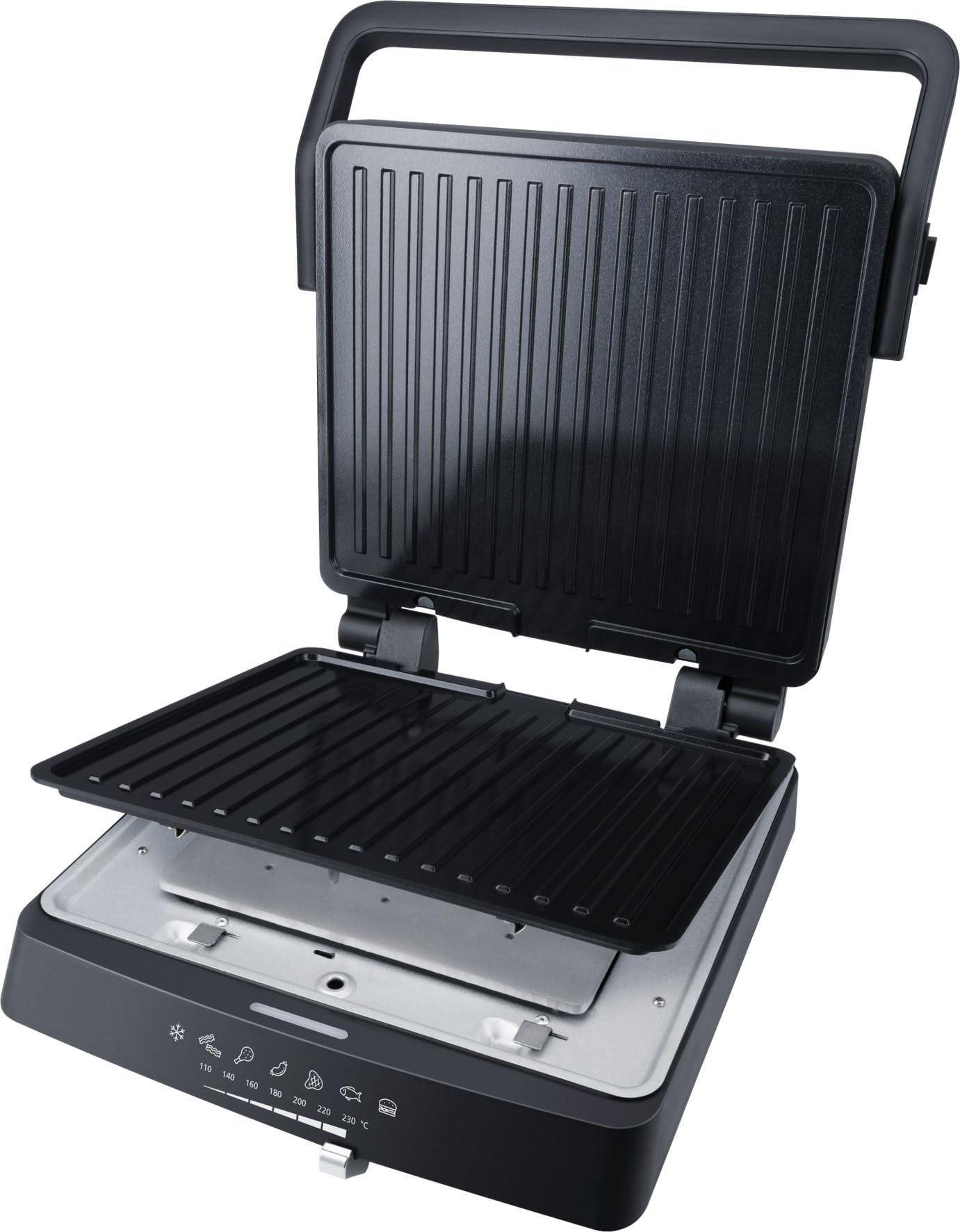 Steba FG 75 grill stołowy i kontaktowy | Płyty grillowe niezawierające PFAS: 27 x 24 cm, lampa kontrolna pracy i temperatury, rozkładana o 180°