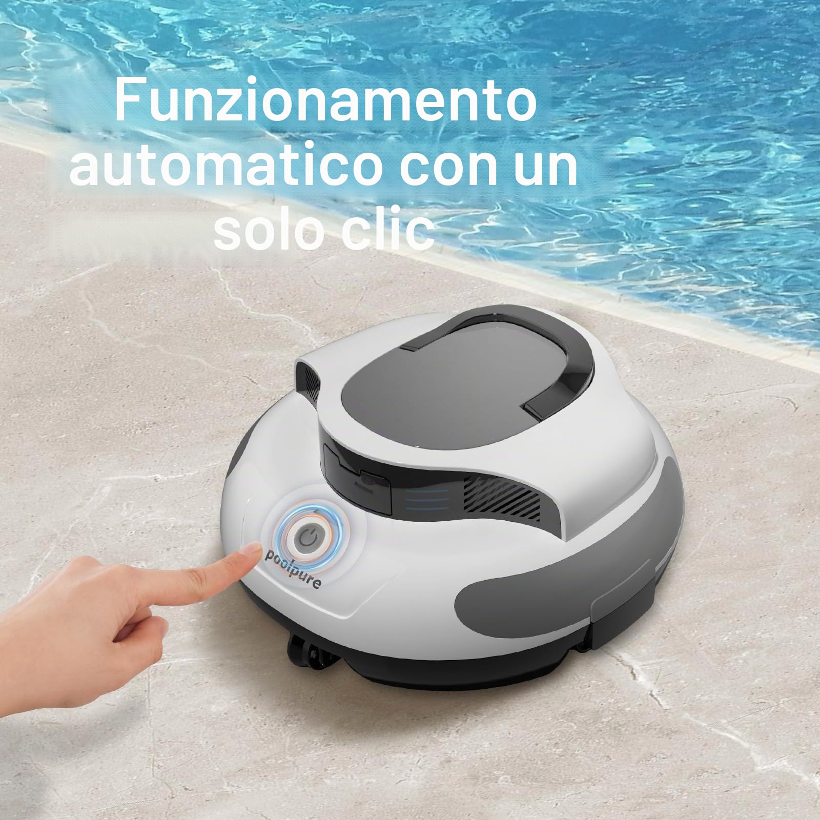 POOLPURE 2026 Robot aspirapolvere per piscina a batteria: Aspirapolvere senza fili per piscina con 100 min. di autonomia, Pulitore automatico per piscine a installazione piatta fino a 90 m², IPX8