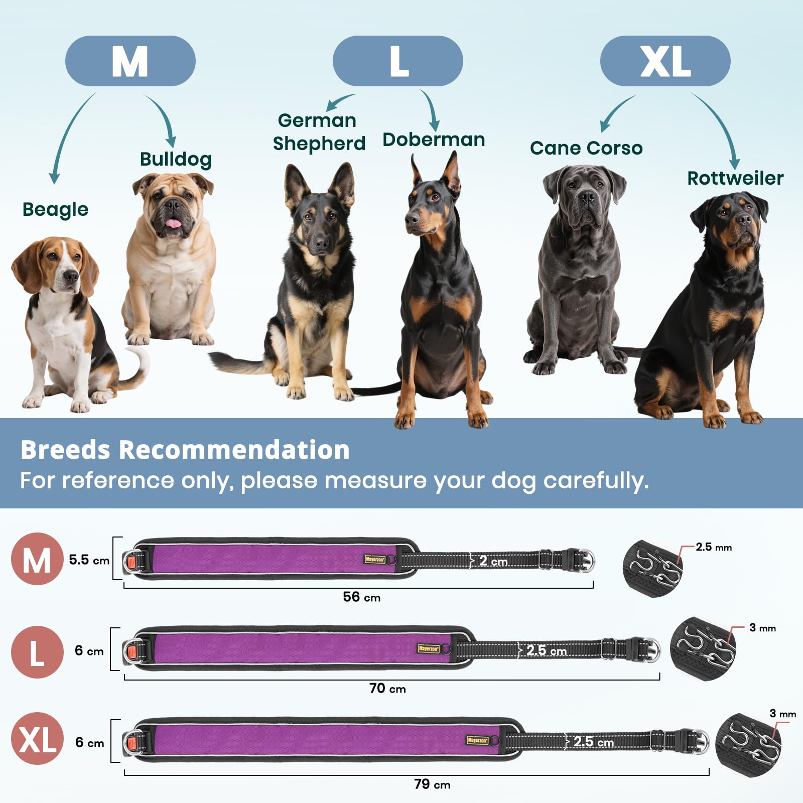 Mayerzon Collar patentado sin tirones para perros pequeños, medianos y grandes, Beagle, pastor alemán, rottweiler, martingala, antitirones, con hebilla, para entrenamiento de caminar, reflectante