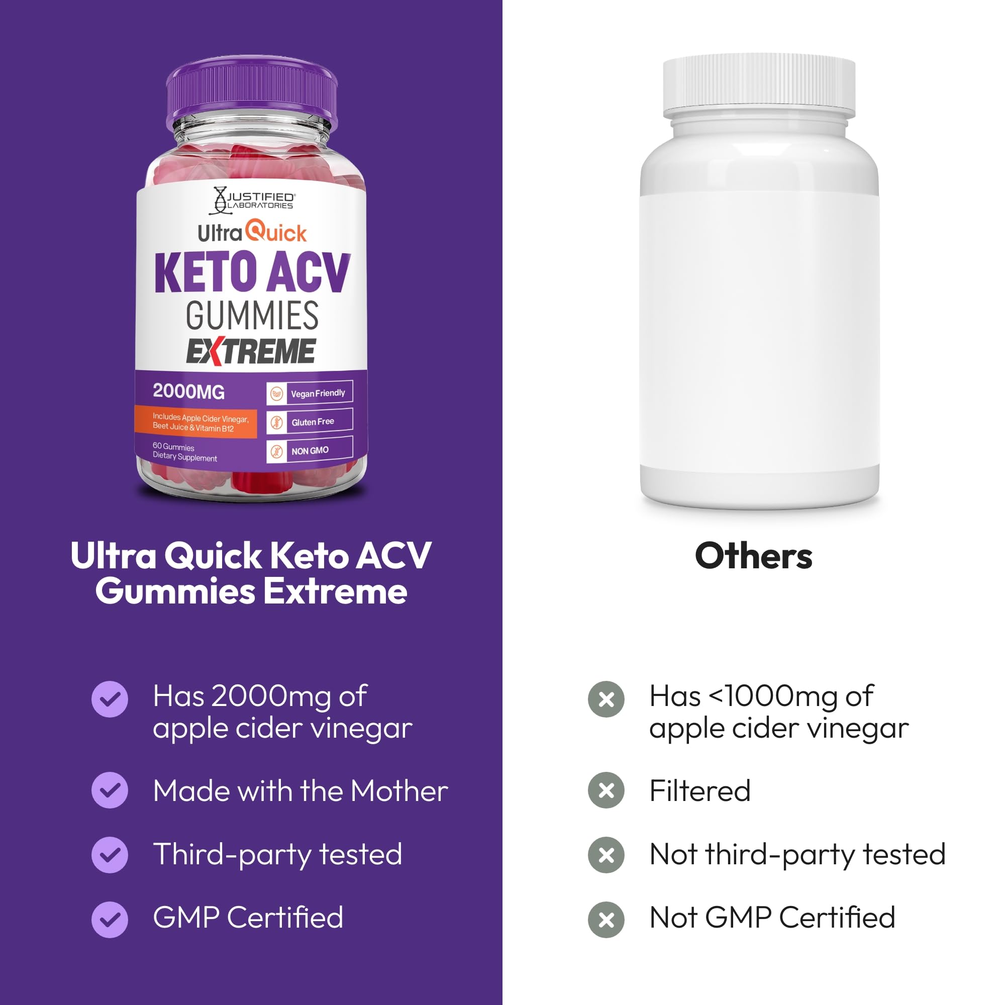Justified Laboratories Ultra Quick Keto ACV Gummies Extreme (2000 mg) — Amazon image 5