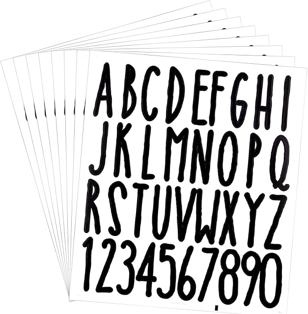 AIEX 8 Sheets 2 Inch Letter Number Stickers, Self-Adhesive Vinyl Numbers Decals Alphabet Number Stickers for Home Office School Mailbox Address Door Desk (Black, Thin Style)