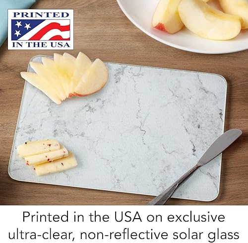 Miniatura 4 de CounterArt - Tabla de cortar de vidrio templado de 0.118 in con diseño de mármol blanco, 10 x 8 pulgadas, fabricada en los Estados Unidos, apta para