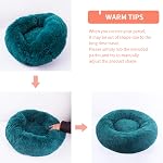 Donut Dog Bed, Cat Calming Bed Anti-Anxiety Round Fluffy Faux Plush Soft Warming Cushion Sofa Beds for Small Medium Large Dogs Cats Washable JD003 (Cyan, 50L x 50W x 15H cm)