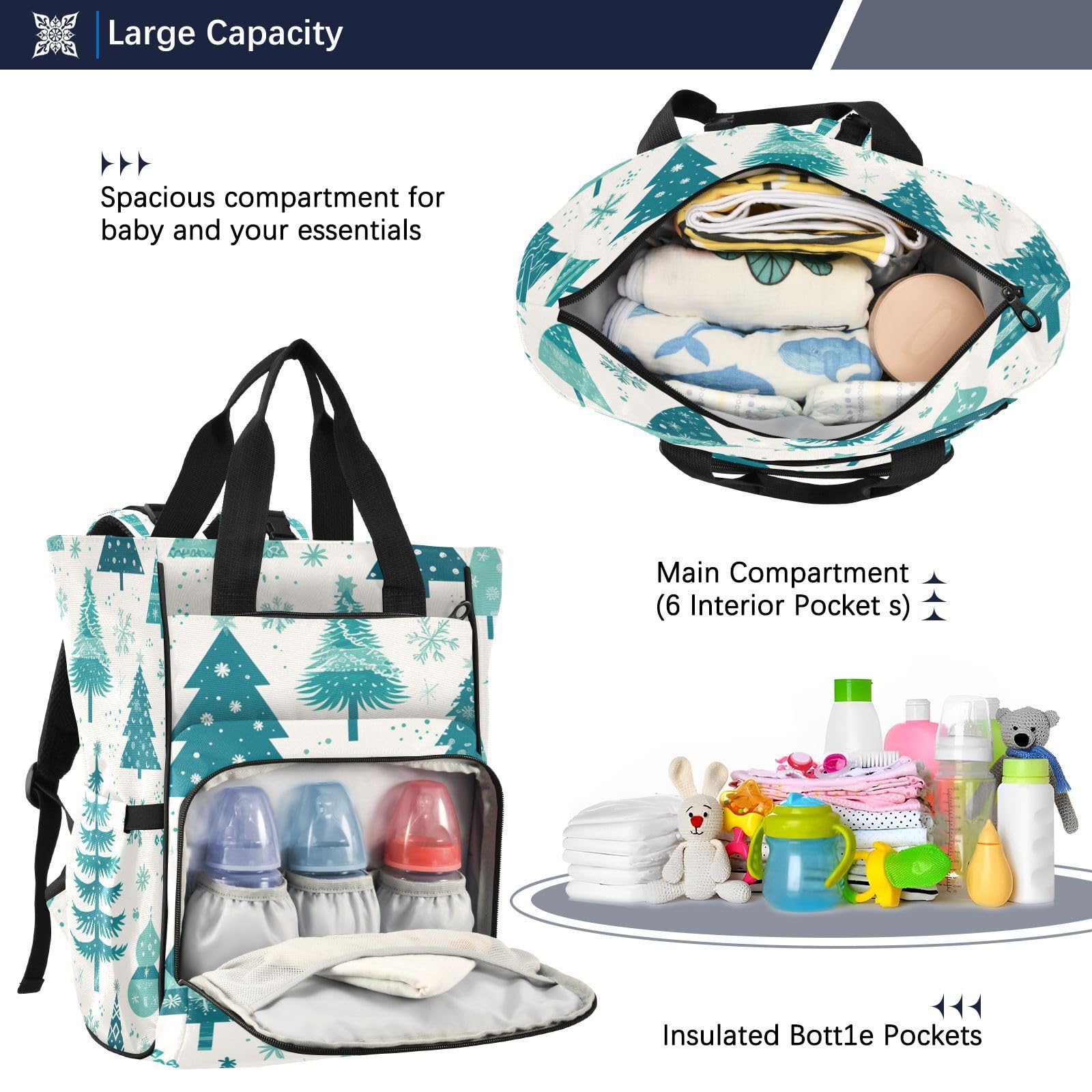 Invierno Festivo De áRboles Azules Mochilas de Pañales para Gran Capacidad Pañal Bolso Mochila para Viajar al Aire Libre Mamá y Papá