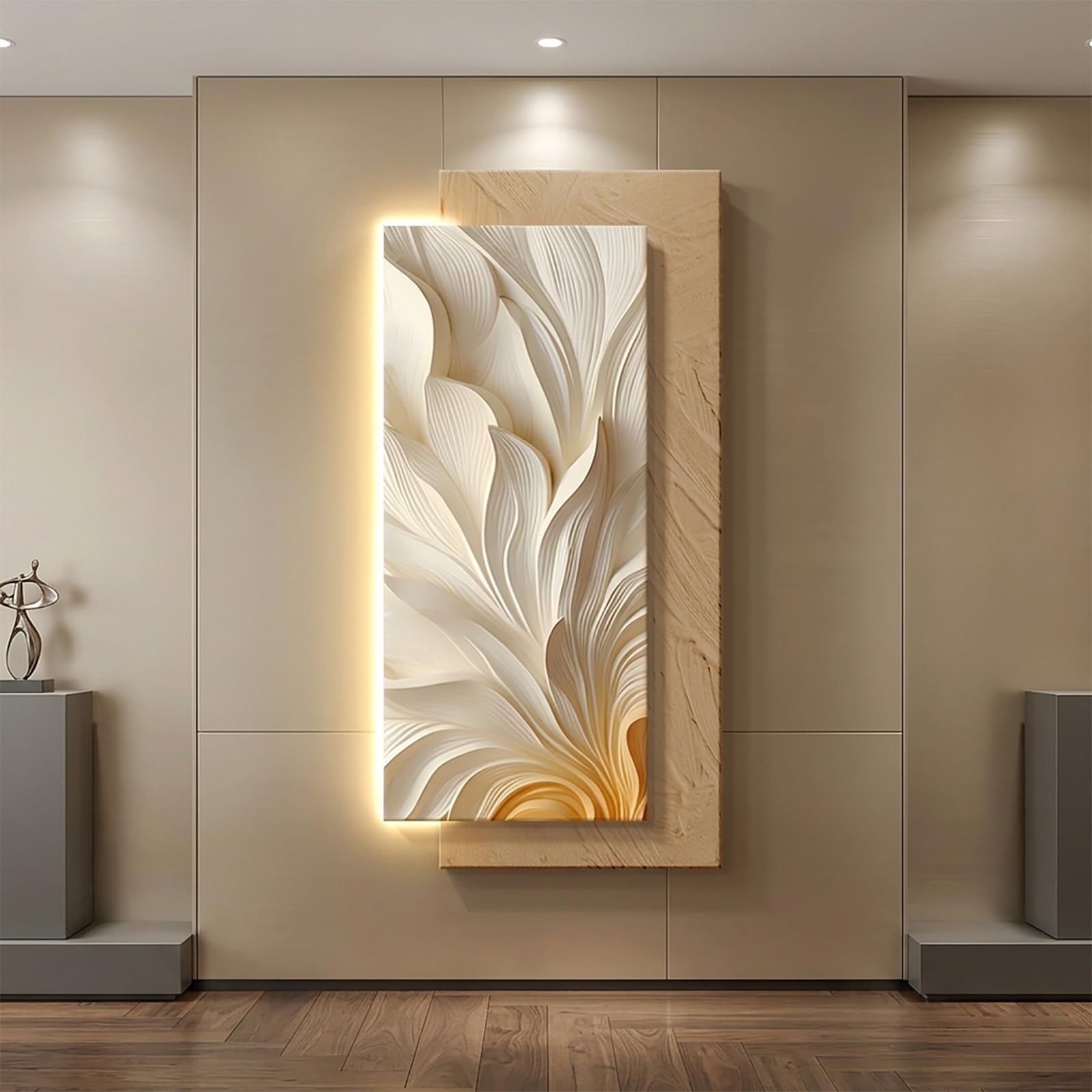 YHTCSXMD 3D LED Backlit Wall Art Decor with Sandstone Texture, Frameless Large Wall Sculpture, Modern Abstract Plug-in Mural for Living Room and Hallway(60x120cm/23.6x47.2in,A)