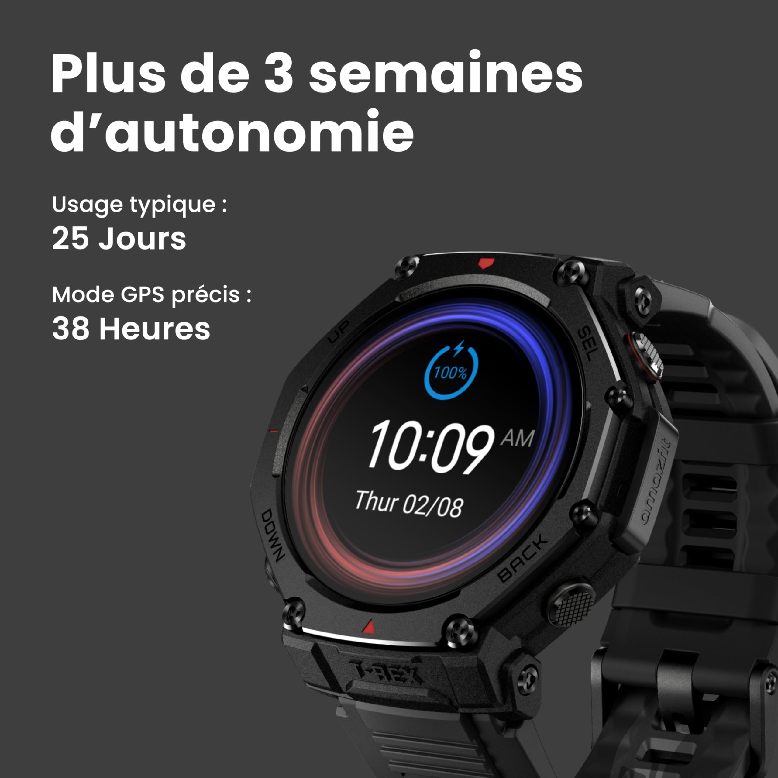 Amazfit T-Rex 3 Pro Montre Connectée Outdoor 48 mm, Écran AMOLED en Saphir, Lunette en Titane, GPS Double Bande, Cartes Hors Ligne, Lampe Intégrée, Autonomie 25 Jours, Smartwatch pour Android iPhone