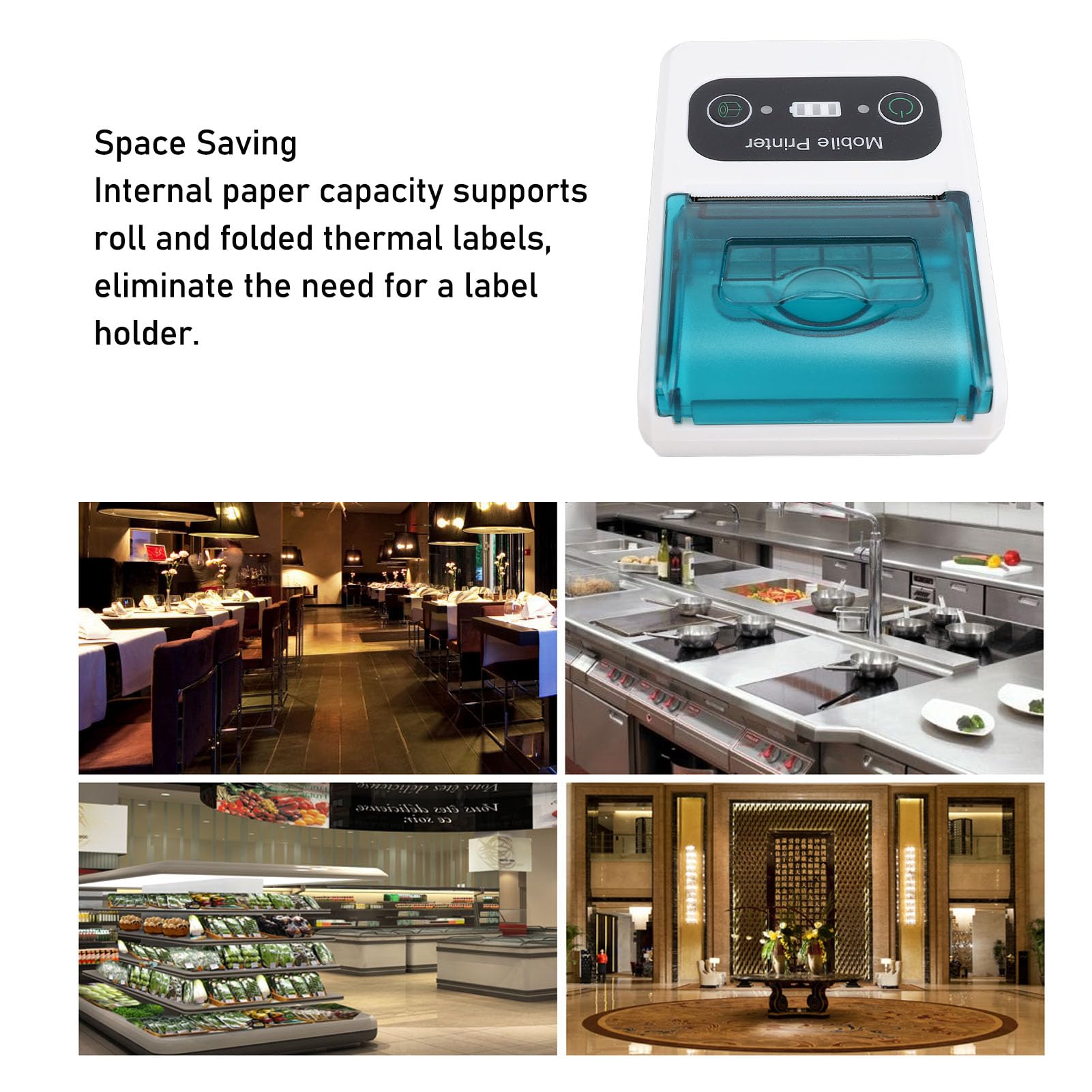 Impresora Térmica de Recibos, Diseño Portátil, Velocidad de Impresión Rápida, Impresora Pequeña de 58 Mm para Restaurantes y Tiendas Minoristas (Verde Blanco)