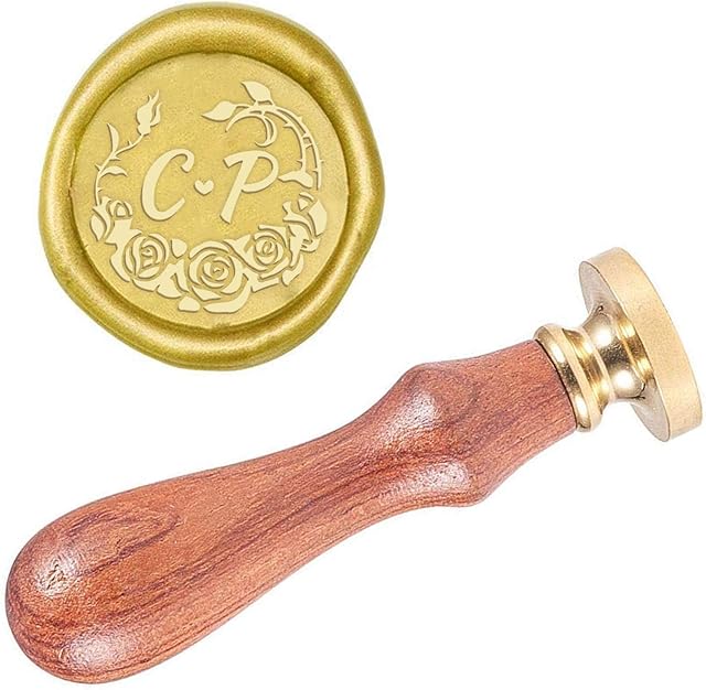 CRASPIRE Customized Wax Seal Stamp Personalized Logo Design Custom Sealing Wax Stamp 25mm Vintage Retro Brass Copper Sealing Stamp with Wooden Handle for Wedding Invitation Gift