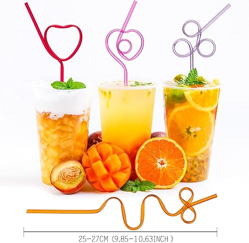 Miniatura 2 de 66 popotes locos, 11 diseños diferentes, pajitas de lazo coloridas, pajitas de plástico reutilizables de 10 pulgadas, pajitas tontas de colores