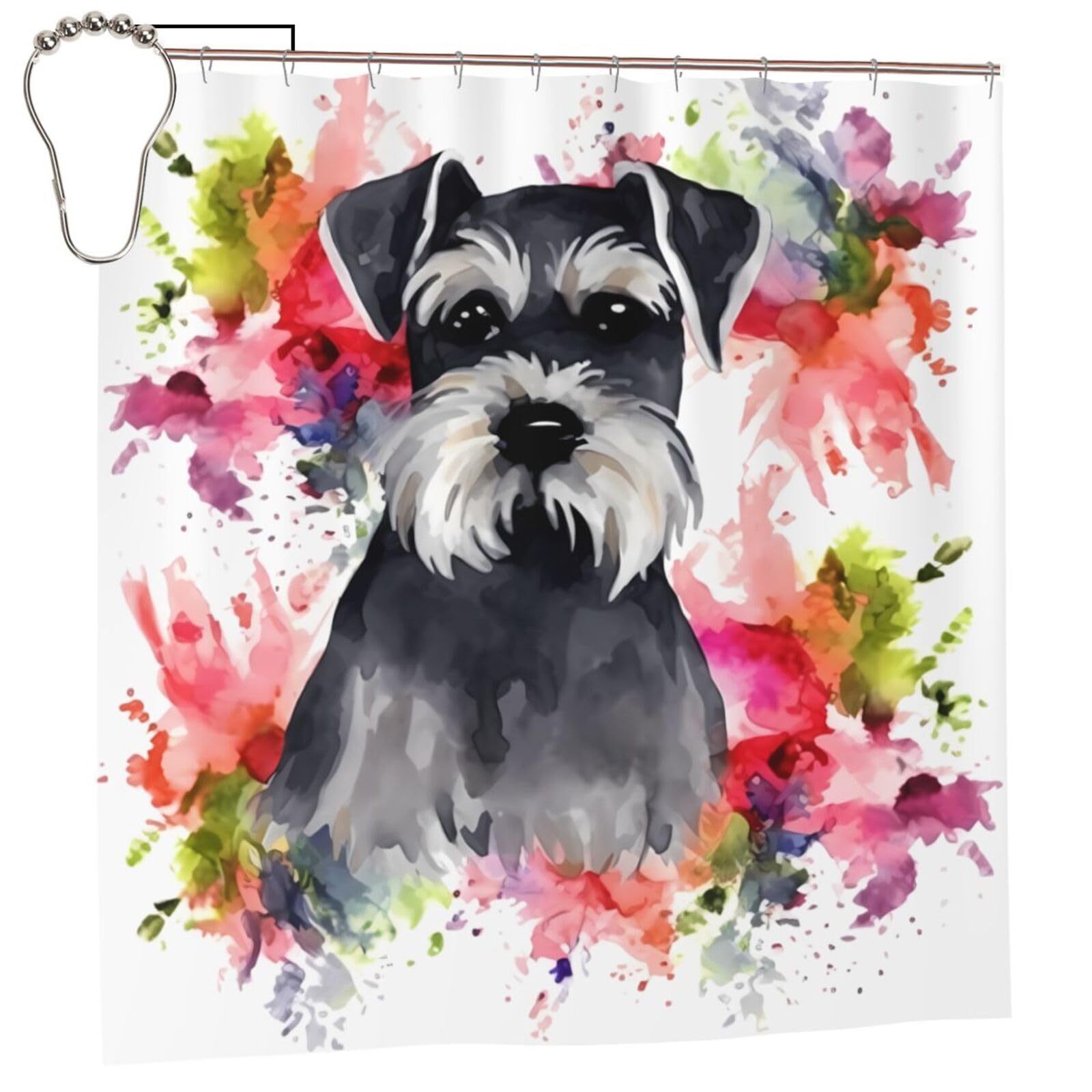 FodPand Schnauzer Shower Curtain 70"x70" Waterproof Long Bathroom Curtain Heavy Duty Thick Cloth Bath Curtain Set with Hooks, Modern Abstract Art Pattern Bathroom Shower Curtains