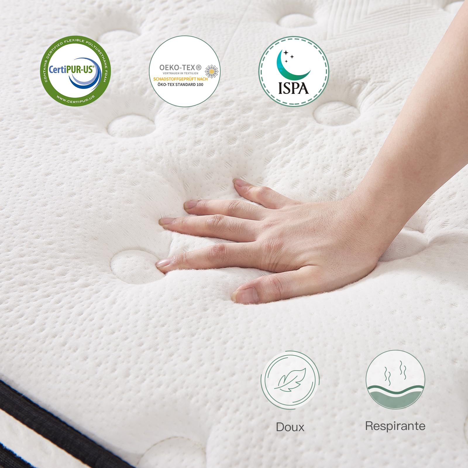 SZSL Matelas 160x200 Épaisseur 30cm Mousse à Mémoire de Forme Fermeté Moyenn Ressorts Ensachés, 7 Zones de Confort Équilibré Hypoallergénique Respirable - Matelas de Lit d'Adulte et d'enfant