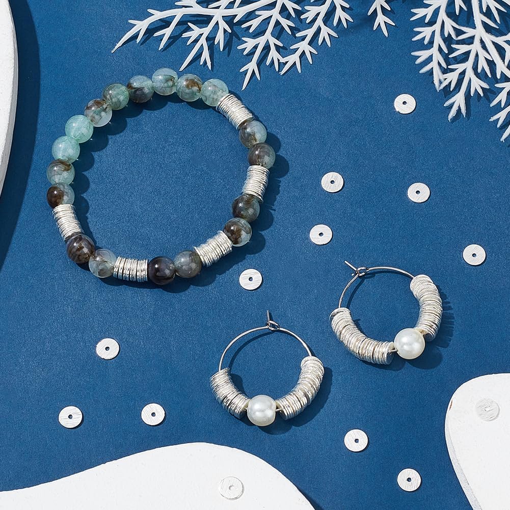 PH PandaHall 300pcs 6mm Disc Spacer Beads Silver Flat Bead Long-Lasting Plated Beads Metal Brass Heishi Bead for Bikini Chain Stackable Necklace Bracelet Jewelry Making - Image 5