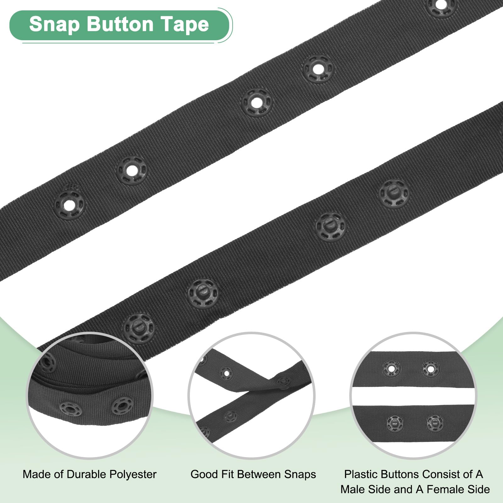 M METERXITY Plastic Snap Buttons, 5 Yards Plastic Snaps - Image 2