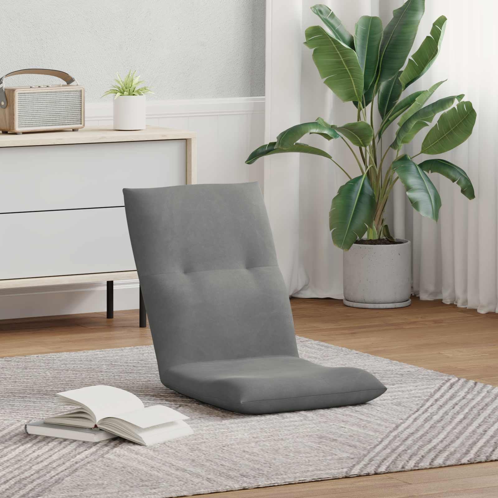 Verstellbarer Bodensessel Dunkelgrau Samt mit Metallrahmen, Multi-Positions-Rückenlehne, Polsterung für Wohnzimmer, Schlafzimmer, Spielzimmer, Entspannung und Lesen