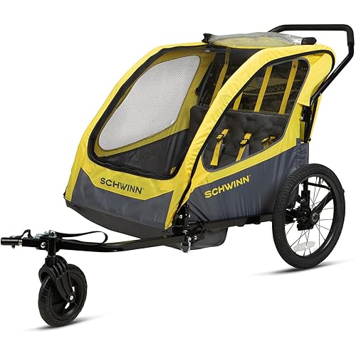 Schwinn Willow River Double Trailer with Stroller Kit, Yellow/Black