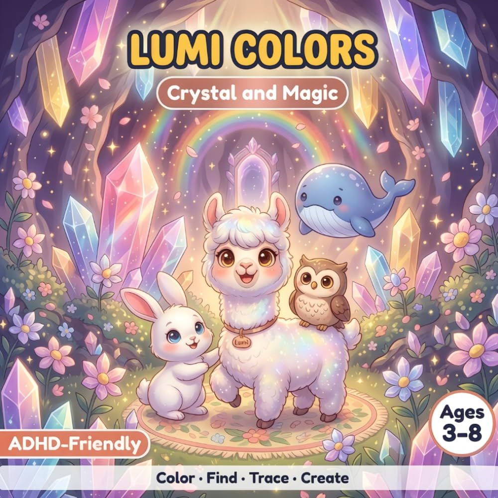 LUMI COLORS Vol. 4 — Crystal & Magic: Coloring, Find It, Trace and Create Activity Book for Kids with ADHD Ages 3-8: Magical Adventure with Lumi the ... and All Her Friends (LUMI COLORS Collection)