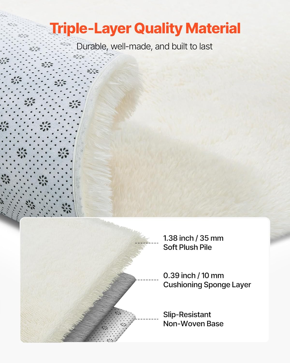 VEVOR 8x10 ft Area Rugs Living Room, Indoor Plush Area Rug Carpet Fluffy with Triple-Layer Material, Large Areas Rugs Shag for Bedroom Lounge Area, Non-Shedding & Soft Thick Pile, Non-Woven