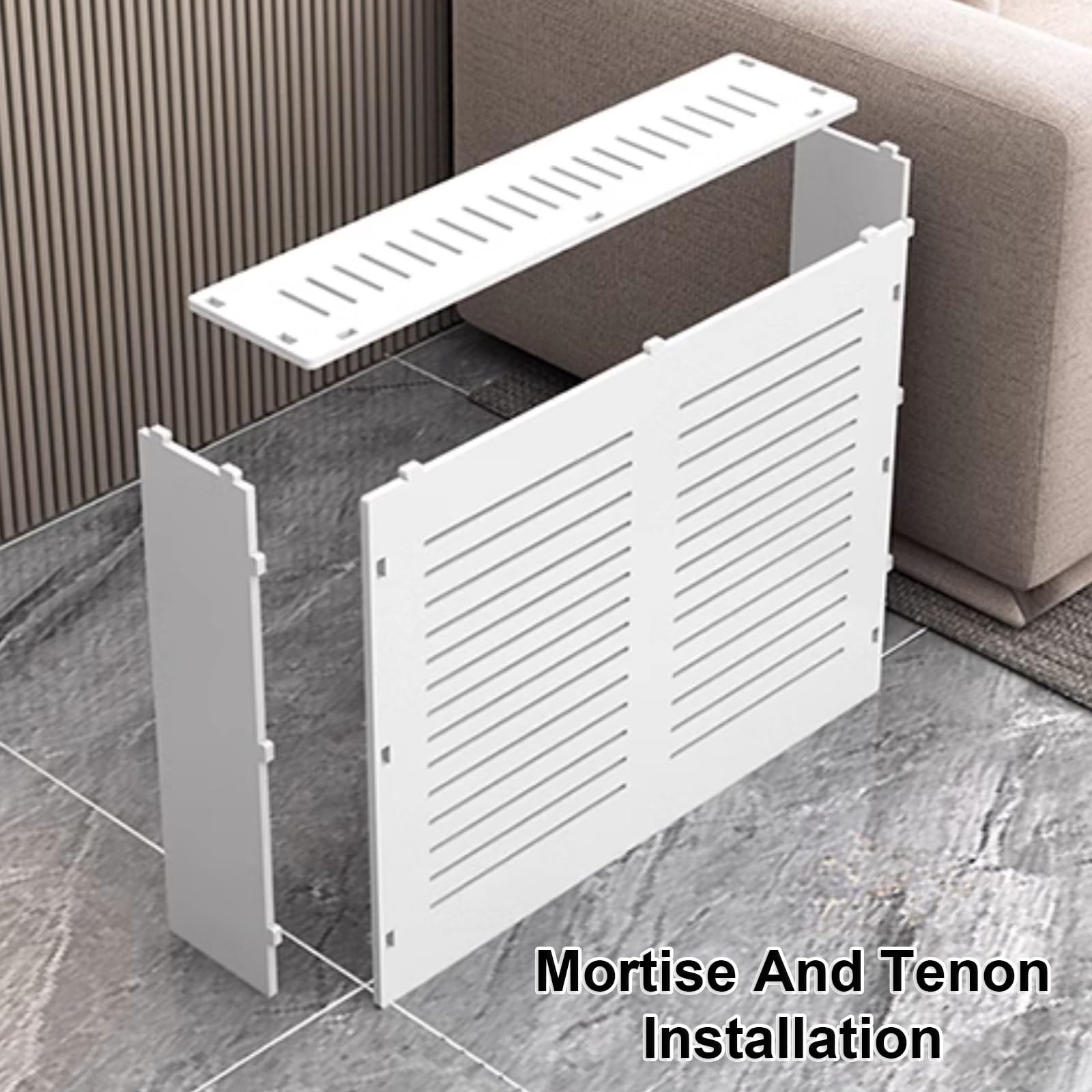 Moderna copertura per termosifone, colore bianco, design ignifugo per nascondere tubi ingombranti in soggiorno e camera da letto (80 x 70 x 20 cm)