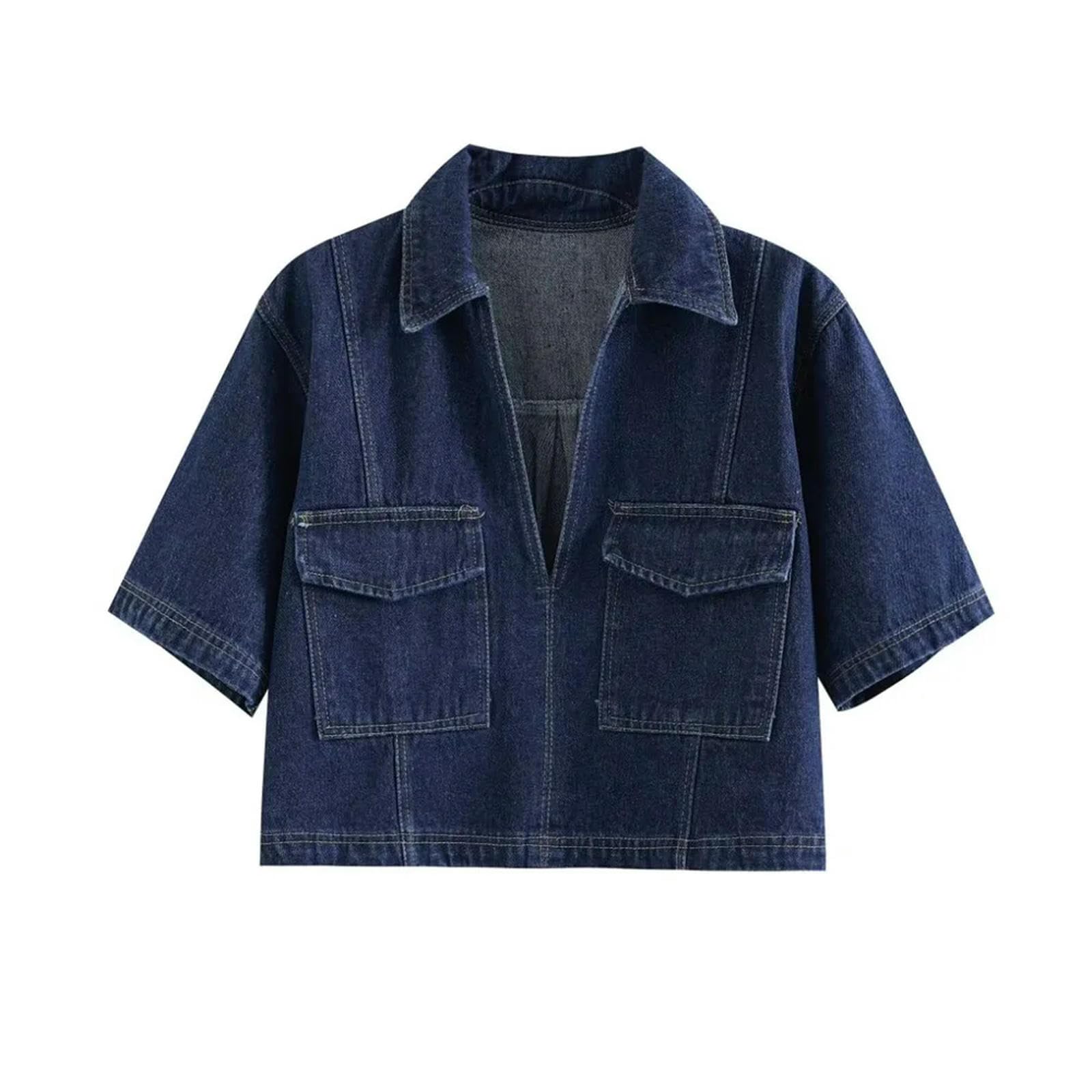 Manteau en jean court coupe moderne été veste denim polyvalente bleue M