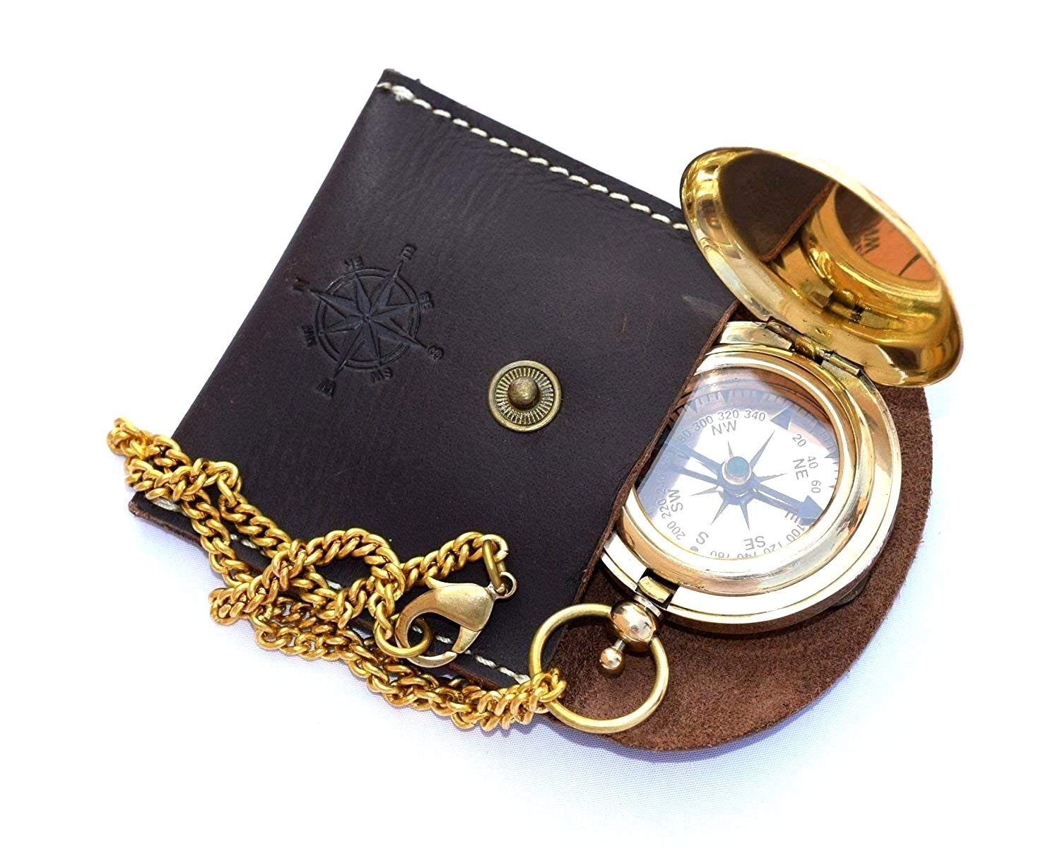 THORINSTRUMENTS (with Device) Beautiful Authentic Model Antique Compass 3.5" Leather Case Nautical Gift, Compasses - Canada