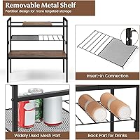 Vista 4 de GOFLAME Mesa consola industrial, mesa auxiliar de sofá con panel extraíble y estante de malla, mesa de vestíbulo de 3 niveles con marco de metal