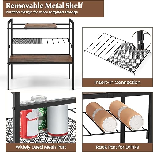 Miniatura 4 de GOFLAME Mesa consola industrial, mesa auxiliar de sofá con panel extraíble y estante de malla, mesa de vestíbulo de 3 niveles con marco de metal y