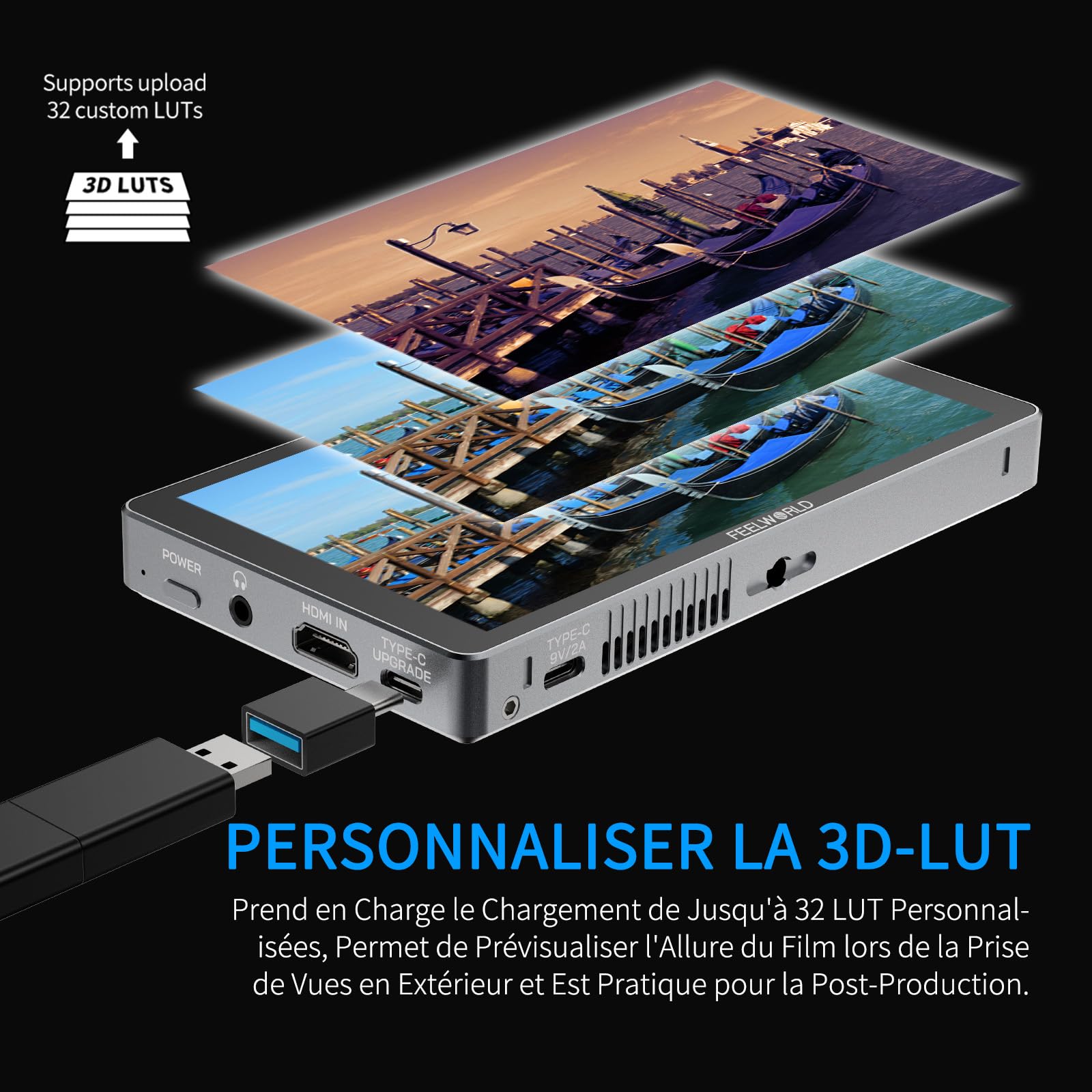 FEELWORLD P6XL Moniteur de Caméra DSLR à Écran Tactile 6 Pouces Moniteur de Terrain 1200Nit avec Batterie Intégrée 4K HDMI 3DLUT HDR Waveform Screenshot Boîtier en Aluminium