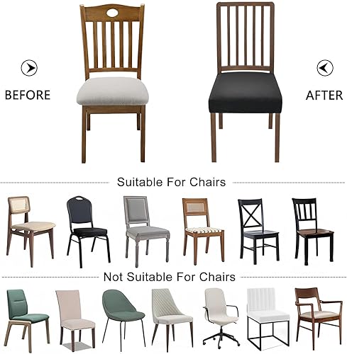 Miniatura 6 de Fundas elásticas para asiento de silla, paquete de 6 fundas de asiento de terciopelo para silla de comedor, fundas de asiento suaves extraíbles con