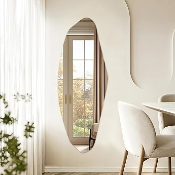 Irregular Full Length Mirror, 61"x24" Frameless Full Body Mirror, Asymmetrical Wall Mirrors for Bedroom, Living Room, Cloakroom, Explosion-Proof, Waterproof, Horizontal/Vertical