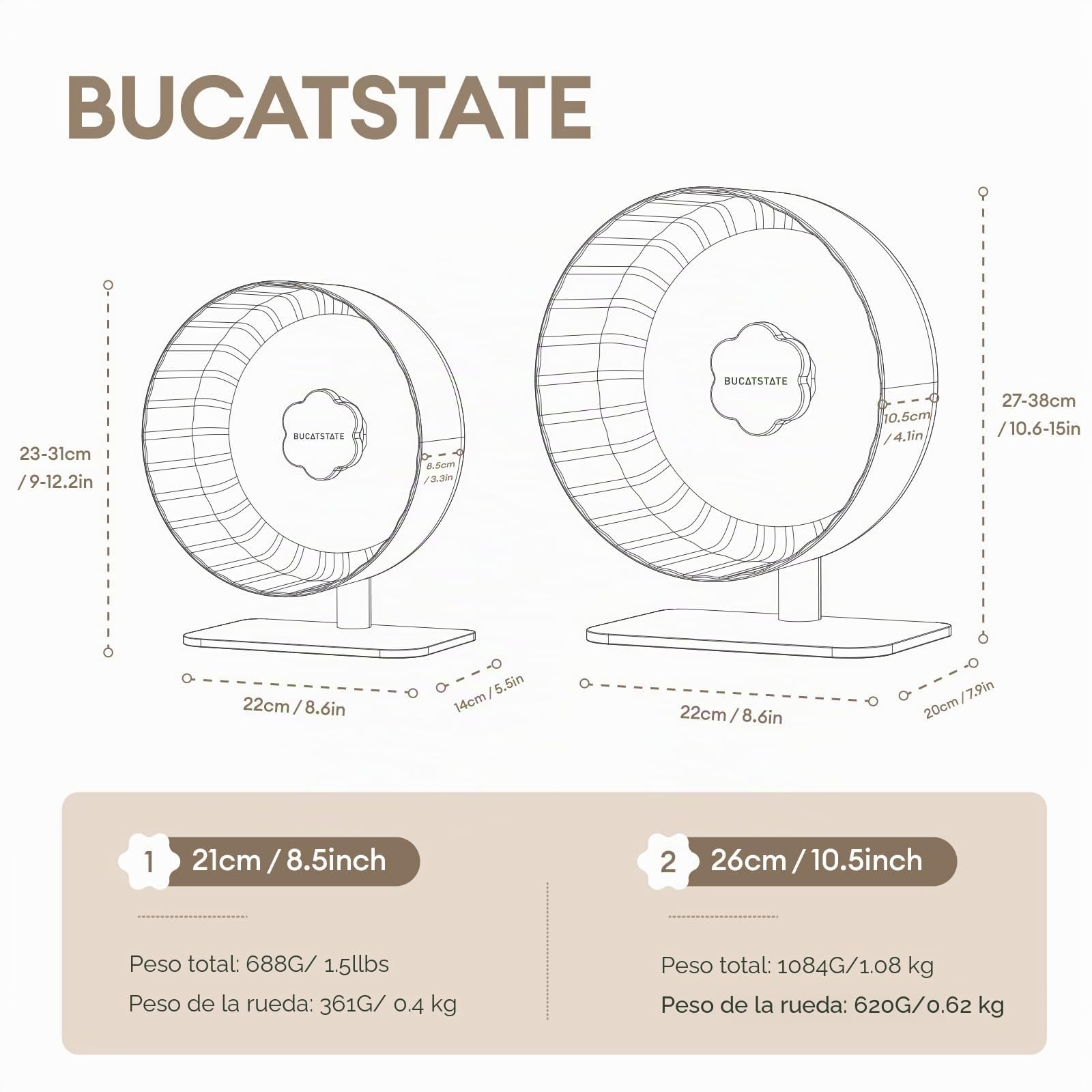 BUCATSTATE Rueda para Hámsters, 21cm Silenciosa Hámster Running Wheel, Juguete de Hámster, Transparente Rueda de Ejercicio para Mascotas para Hamster Gerbil Conejillo de Indias (Transparente)