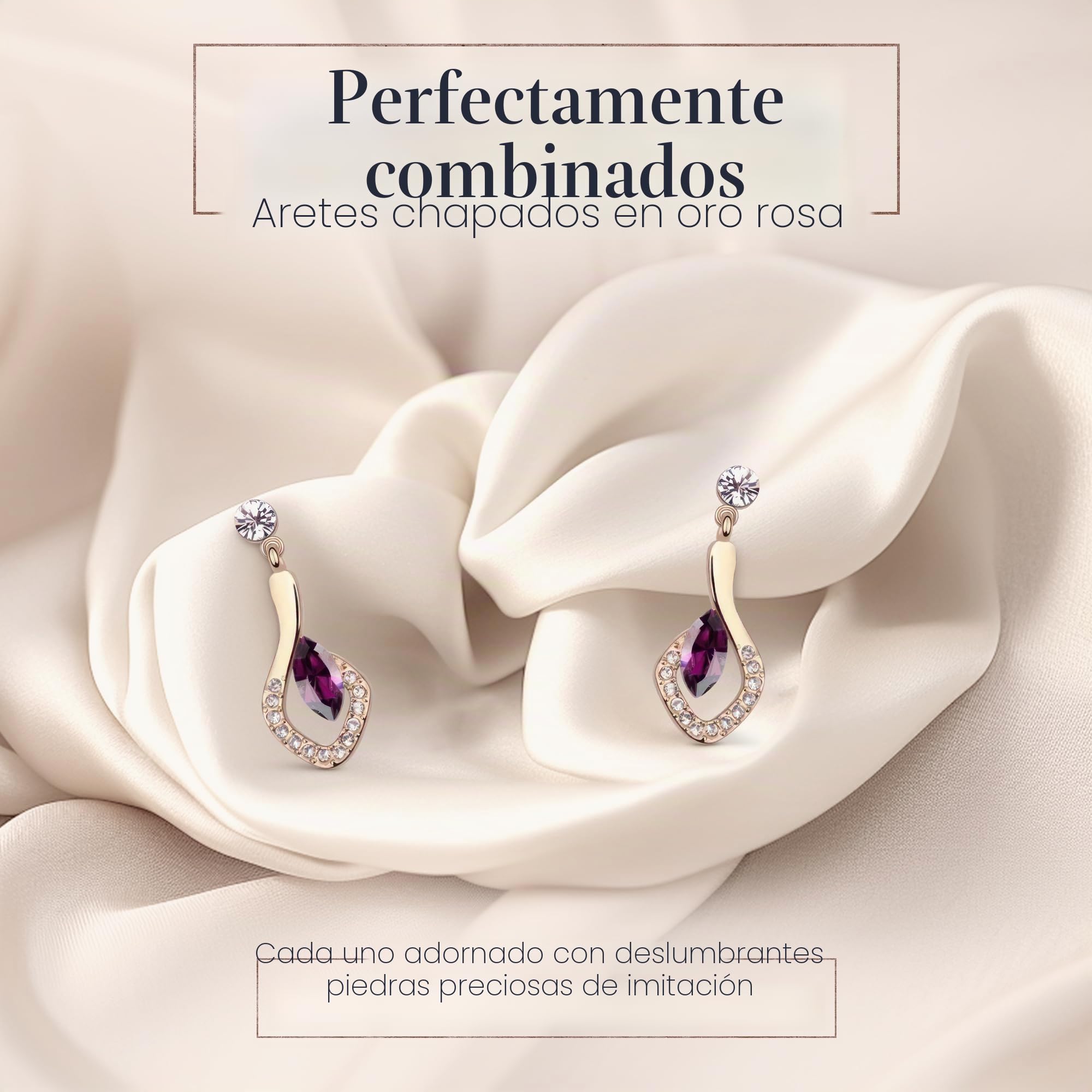 Crystalline Azuria Mujer 18ct Chapado en Oro Rosa Cristales Amatista simulada Juego de joyas Collar Pendientes para Mujer y Niña