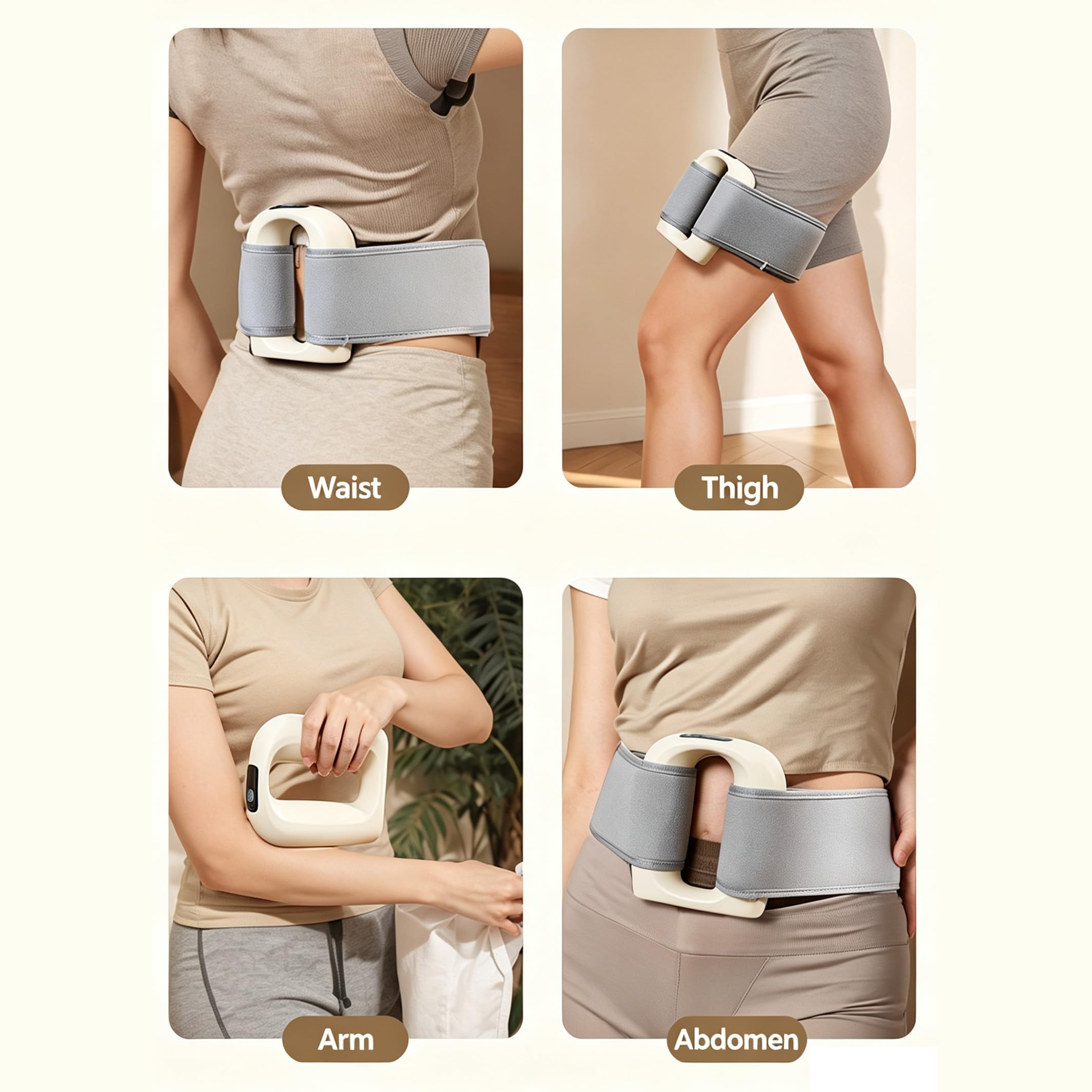 Masajeador de Grasa Abdominal, Anillo de Fascia Multifuncional de Cuerpo Entero, Masajeador de Vientre para Quemar Grasa y Calor, 10 Modos Ajustables para Espalda, Piernas y Abdomen (Blanco roto)