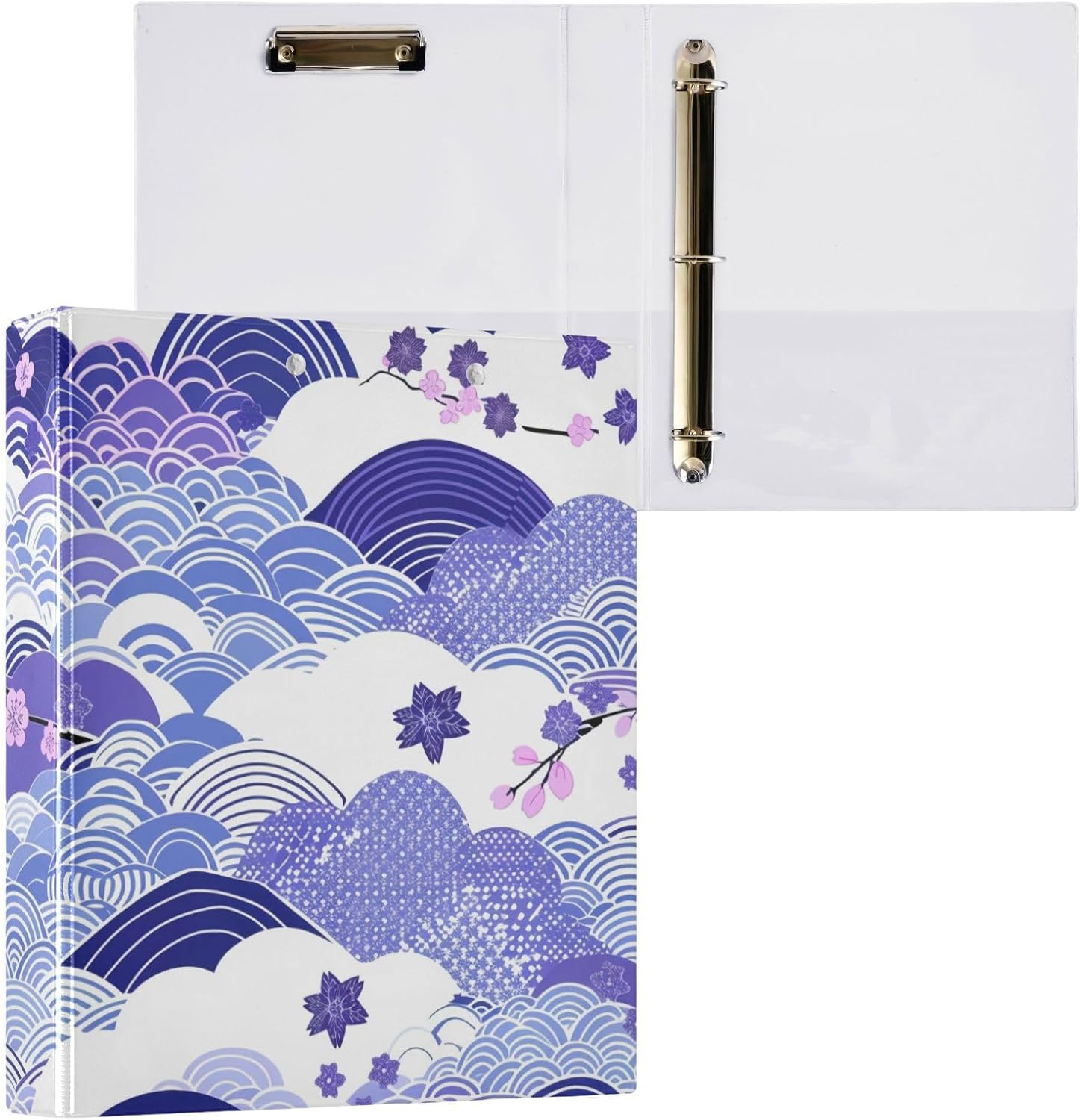 MCHIVER Cherry Blossoms Blue Waves 3 Ring Binders 1.5 inch