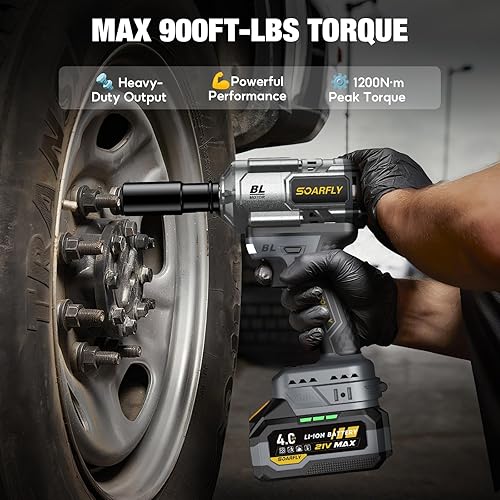 Miniatura 3 de Llave de impacto inalámbrica de 12 pulgada, pistola de impacto sin escobillas de 900 pies (1200 Nm), destornillador de impacto de alto par de 21 V