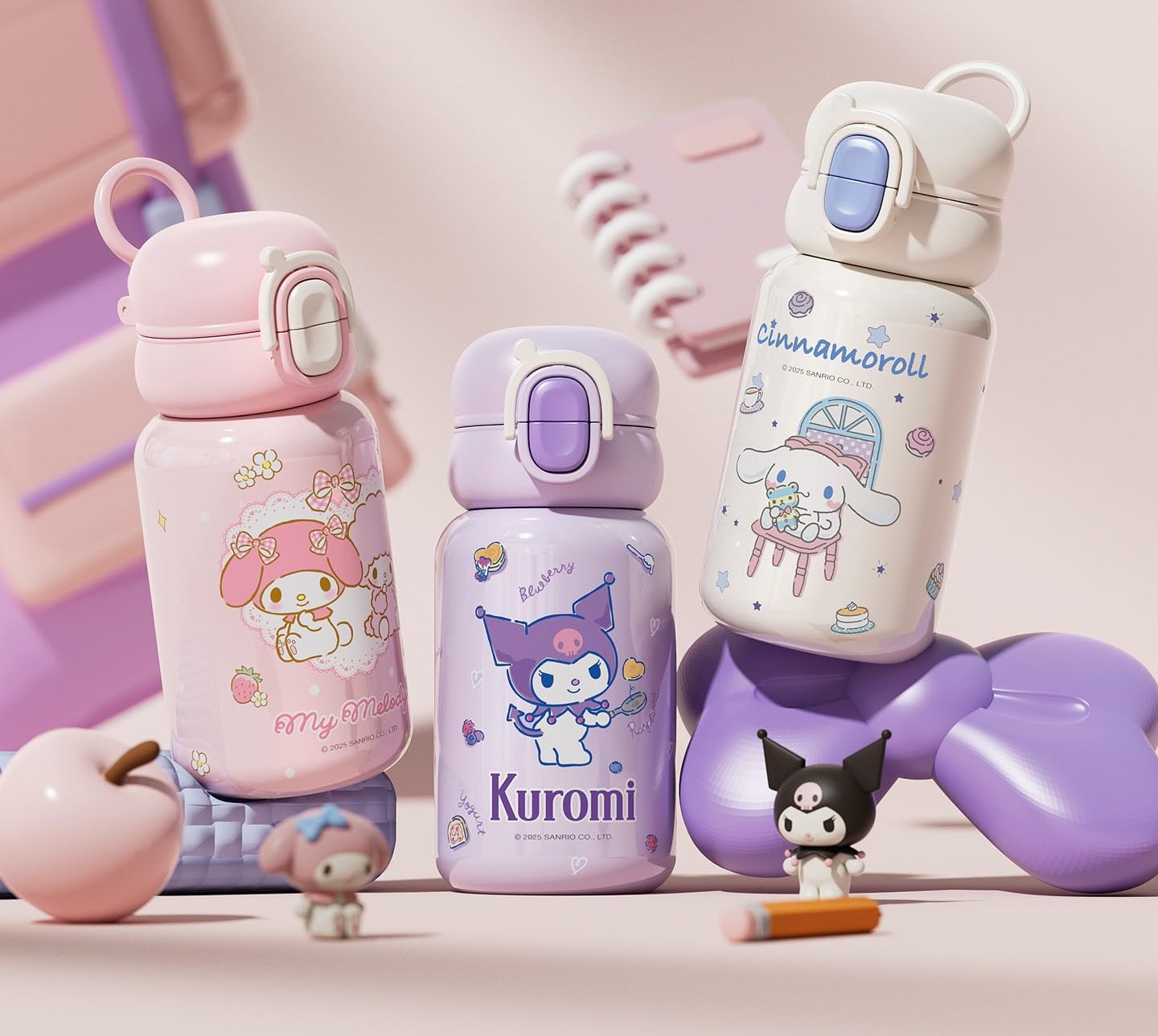 Kuromi & Pancakes Stainless Steel Insulated Water Bottle (Spout & Straw) 380ml