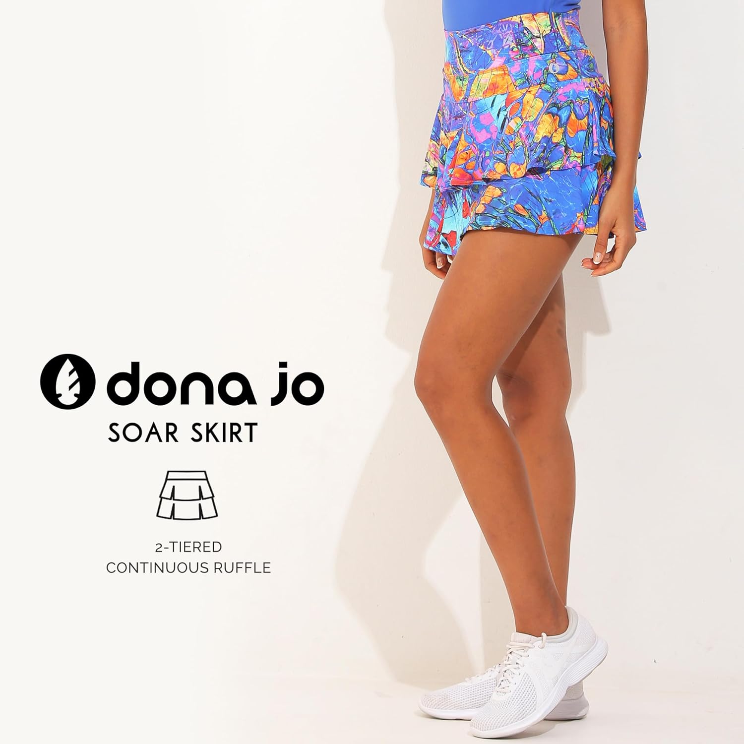 Dona Jo Soar Skirt/Skort - Athletic Skort for Women - 2-Tiered High Waisted Women's Ruffle Skirt with Pockets and Shorts