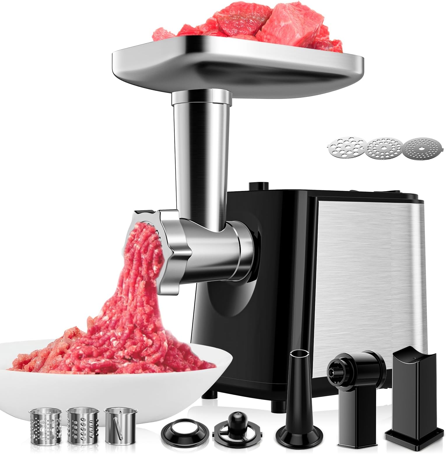 Electric Meat Grinder, 2000W Meat Mincer Machine, Professional Sausage Maker & Kubbe Kit with 3 Plates, 3 Clicer, Sausage Stuffer, Electric Grinder for Home Kitchen