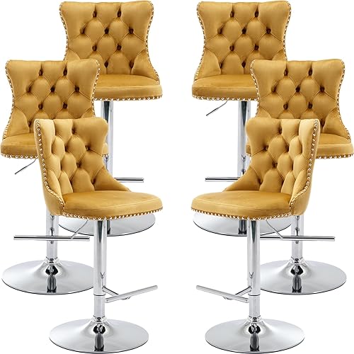 Miniatura 10 de Juego de 2 taburetes de bar giratorios de terciopelo, altura ajustable de 25 a 33 pulgadas, taburetes de bar con respaldo, sillas de bar para altura