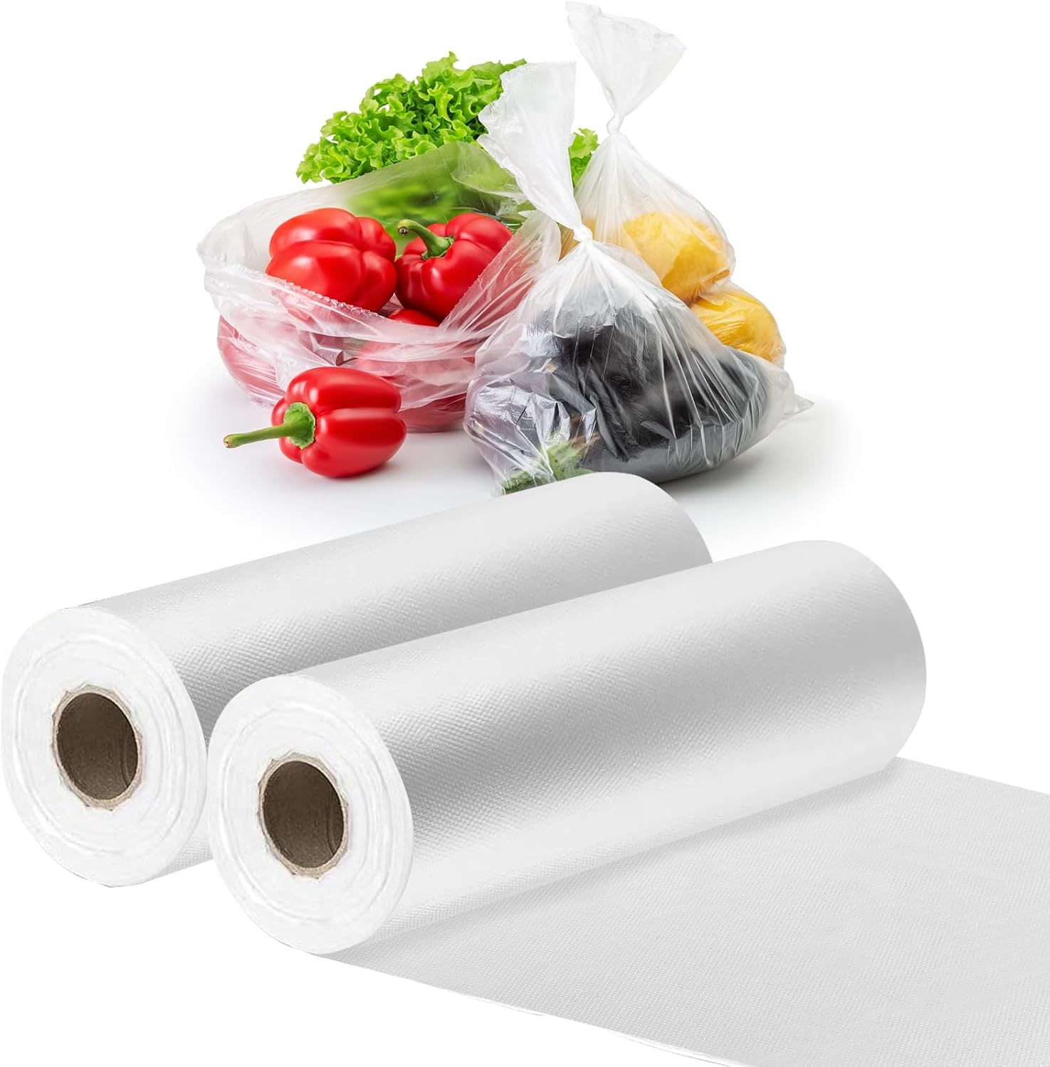 2 Rolls Food Storage Bags, 12'' x 20'' Plastic Produce Bag, Clear Plastic Bag for Food, Fruit, Vegetable, Refrigerator Storage, Kitchen,350 Bags/Roll