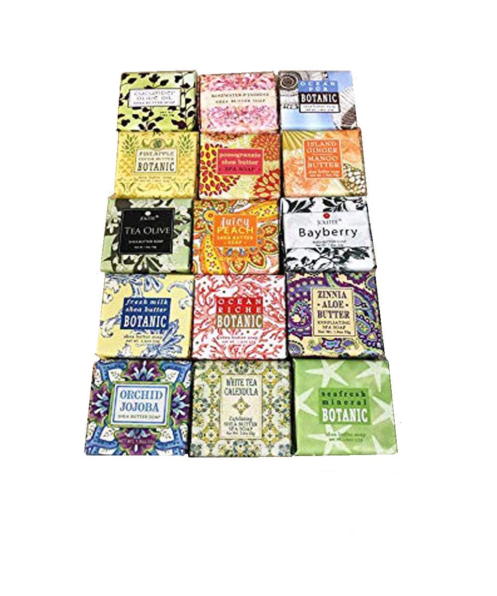 Jolitee French Milled Soap Set: 15 Botanical Scents, Essential Oils & Shea Butter, Natural Extracts, 15-Pack Mini Soaps