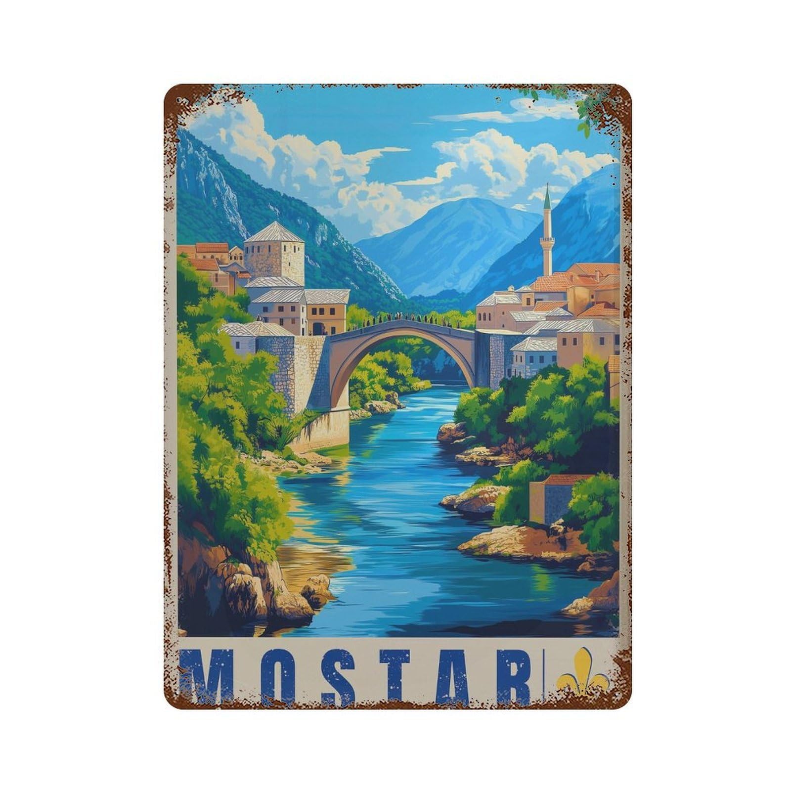 xiaoxiaoshen Mostar Bridge Travel Bosnia Herzegovina (2) Wall Decor Art Metal Tin Poster Modern Home Decor Art Home Bar Shop Decorations Vintage Sign 40x30cm