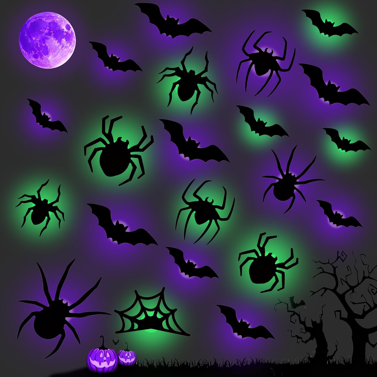 21PCS LED Spider Bats Halloween Decoration LED Halloween Wall Decorations — image 1
