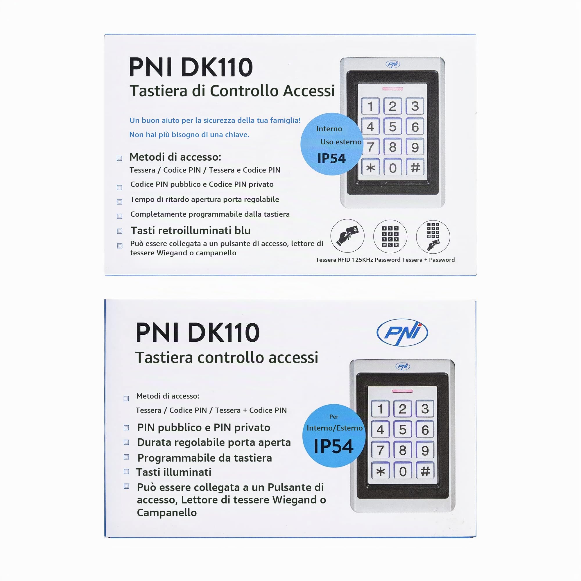 Tastiera per controllo accessi PNI DK110, stand alone, esterno e interno, IP54