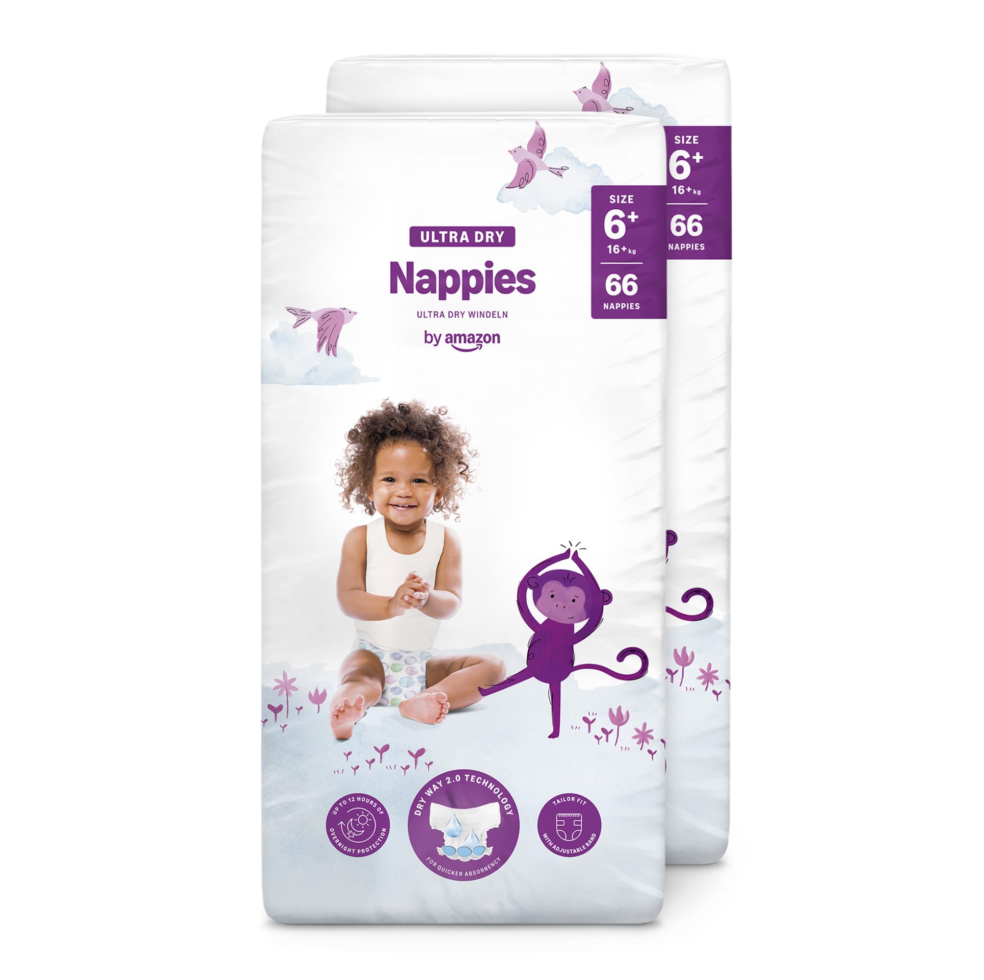 by Amazon Ultra Dry Nappies - Taglia 6+ (oltre 15kg) - con Canali - 132 Pannolini (2 Confezioni da 66) (Stesso Prodotto Commercializzato in Precedenza con il Marchio Mama Bear)