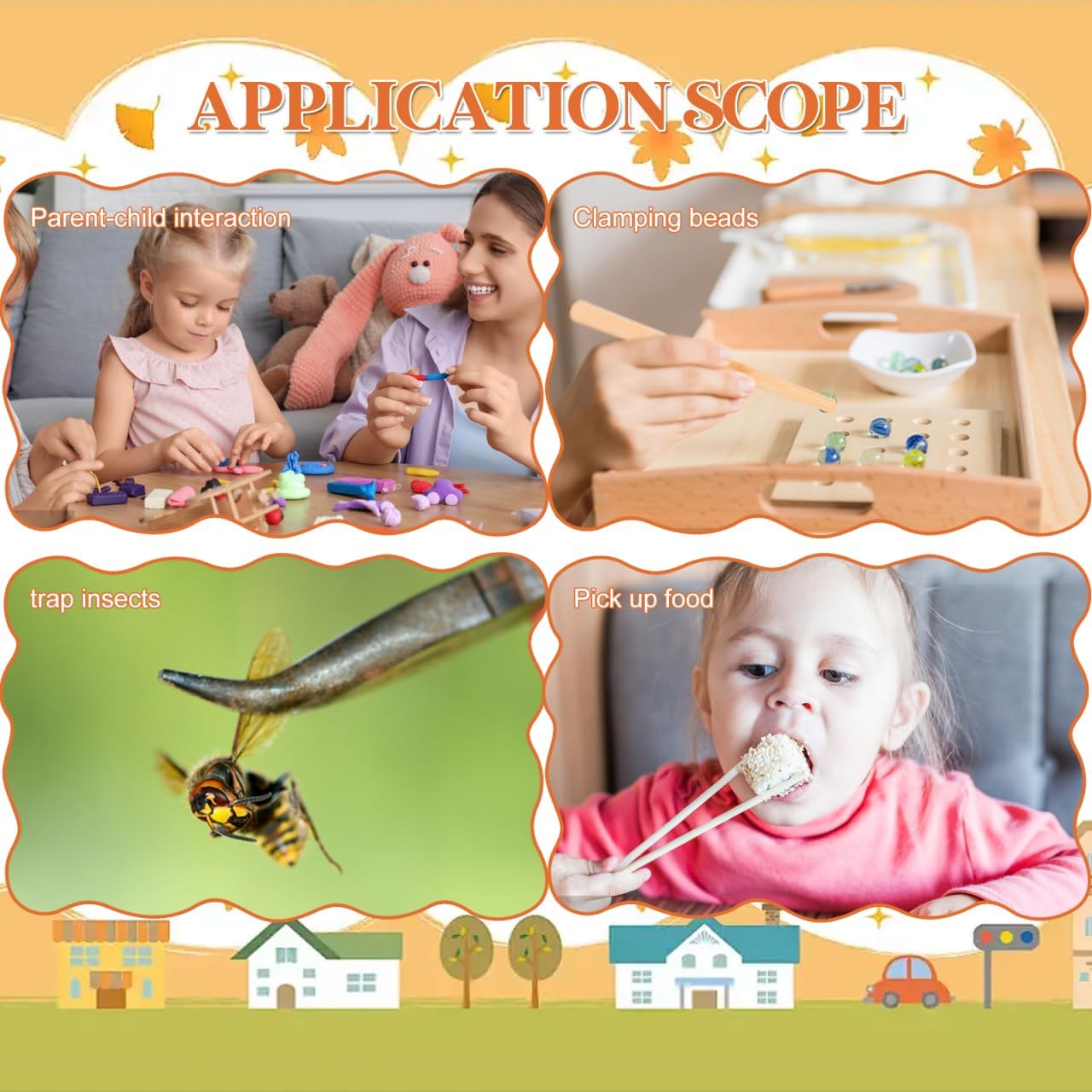 NUOBESTY 3PCS Wooden Tweezer Tongs Kids Tweezers for Fine Motor Peg Board Beads Game Clips Counting Matching Game Beads for Montessori Sorting Toys